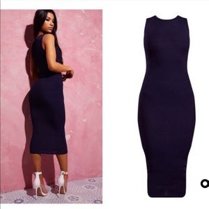 Navy Ribbed Midi Dress